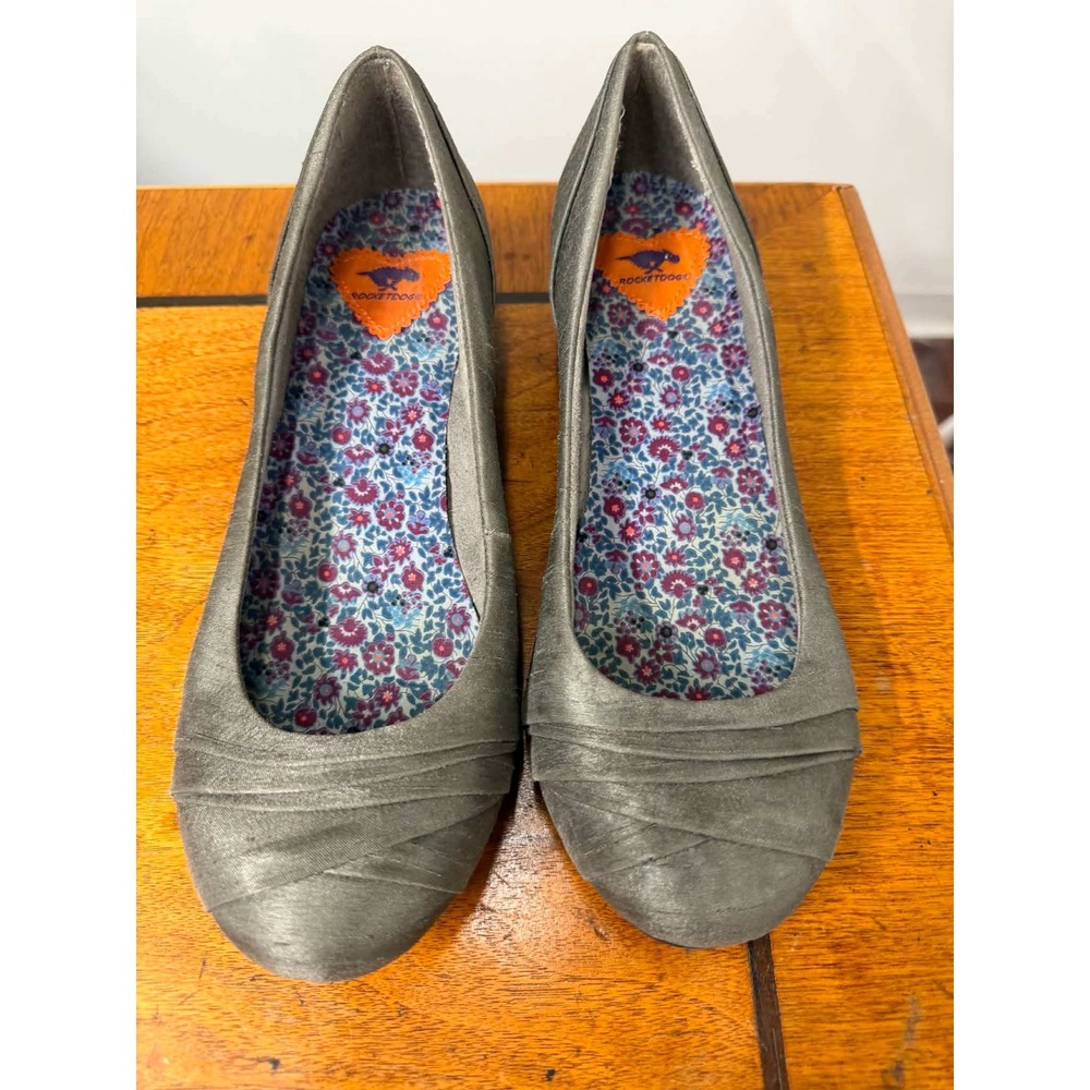 Rocket Dog Womens Grey Fabric Low Wedge Pumps Floral Lining Size 9.5 M C249